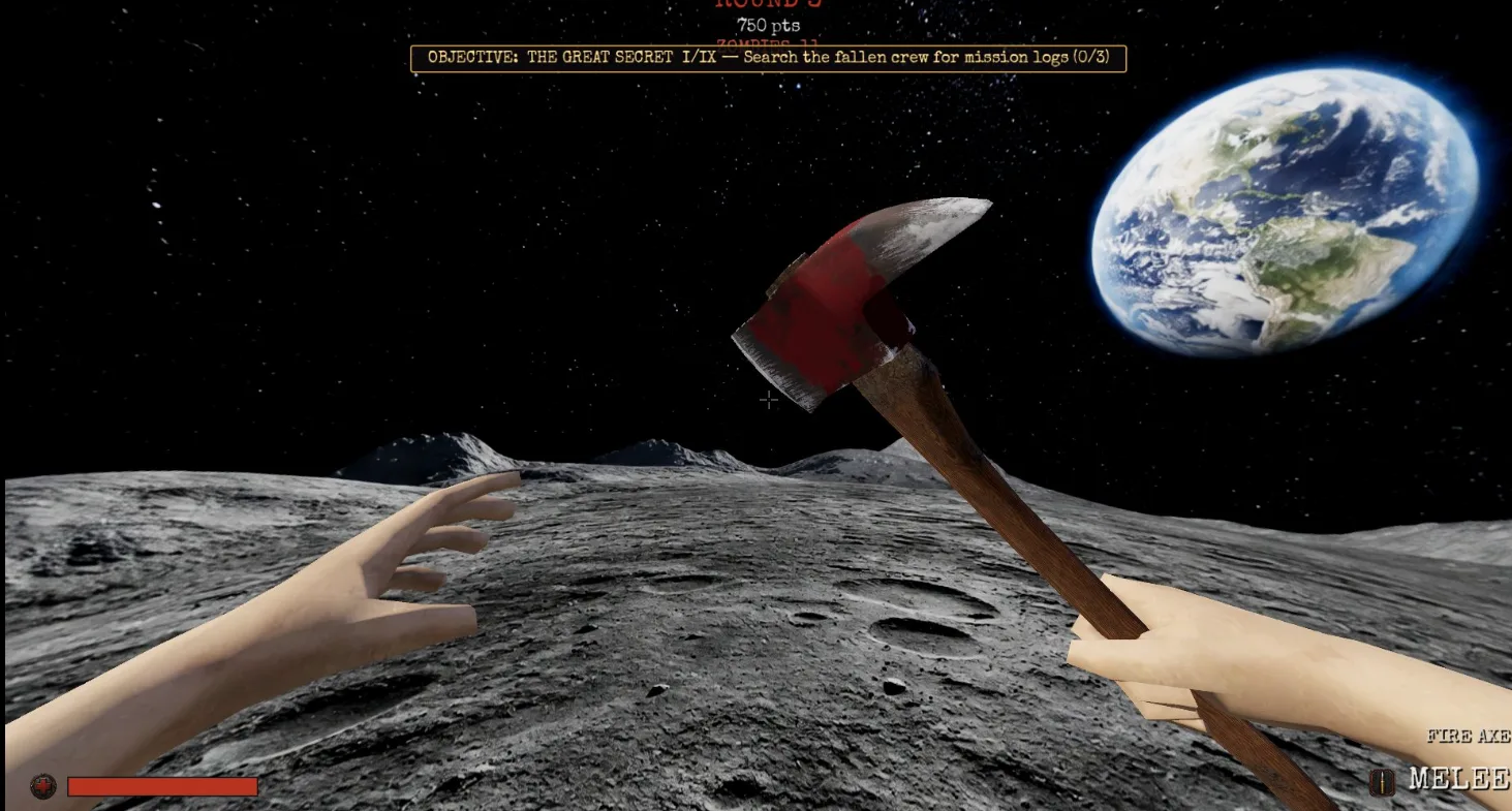 The Moon: lunar surface with Earth in the sky