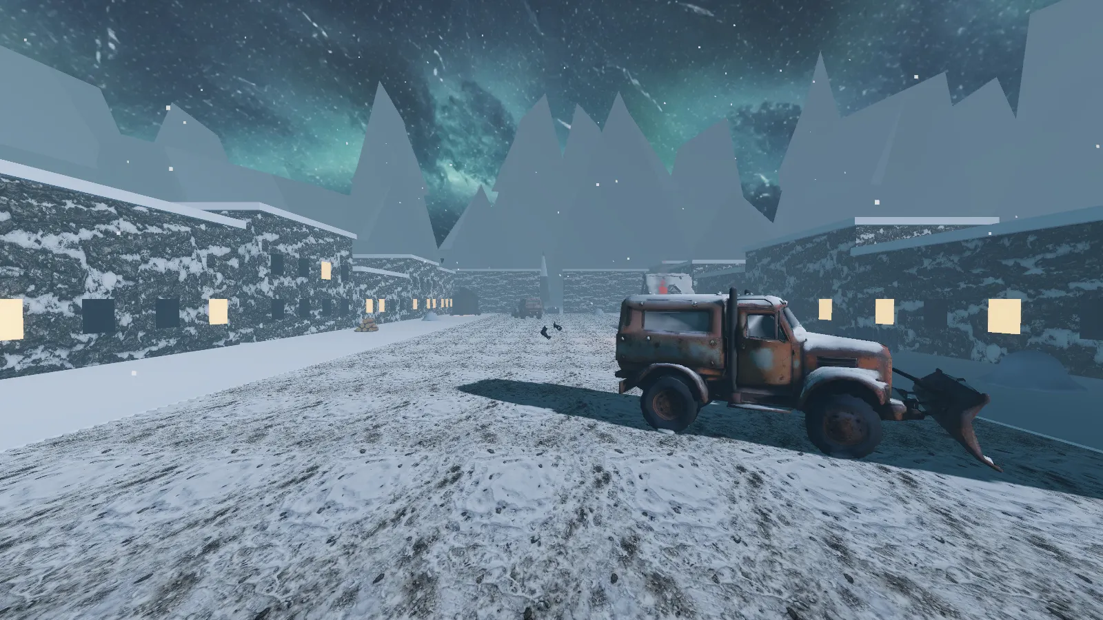 Whiteout blizzard with plow truck
